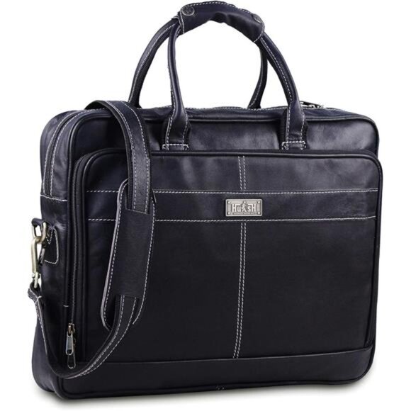 Men's Leather Laptop Bag Supple Genuine Leather Briefcase w/Padded 18 Inch